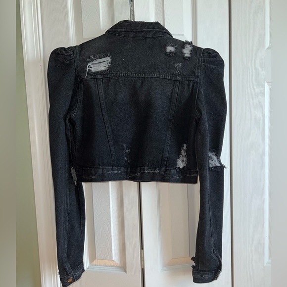 BOOHOO PUFF SLEEVE CROPPED DENIM JACKET SIZE 6 - Picture 5 of 10